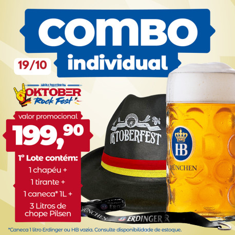 Combo Individual Oktoberfest 2024 Sábado 19/10 (Lote1) 3L Chope Pilsen 1 Caneca 1 Chapéu 1 Tirante 