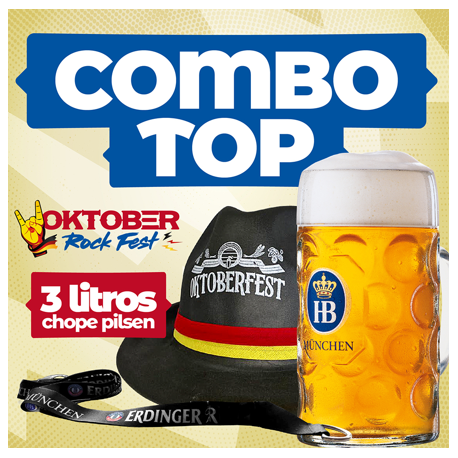 Combo Individual Oktoberfest 2024 Sexta 18/10 (Lote1) 3L Chope Pilsen 1 Caneca 1 Chapéu 1 Tirante